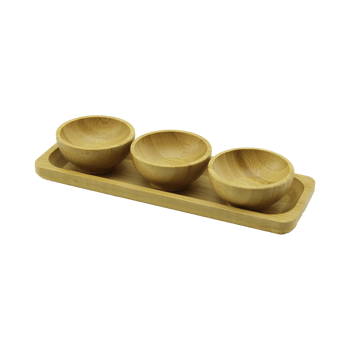 Dmr Home Dmr-8481 ( 3pcs & Sunum Tepsili ) ( Mini & Çap: 6cm ) Ahşap Bambu Lokumluk & Çerezlik Kase