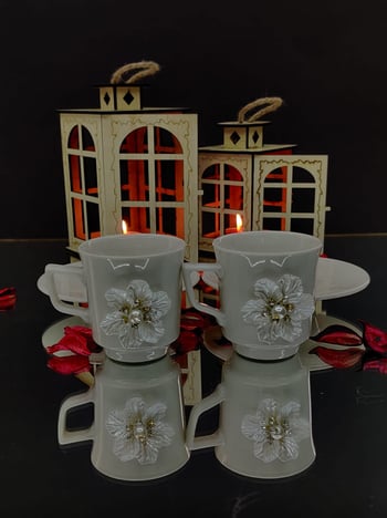 Kirlinova Beyaz Çiçek Kahve Fincanı - 2'li