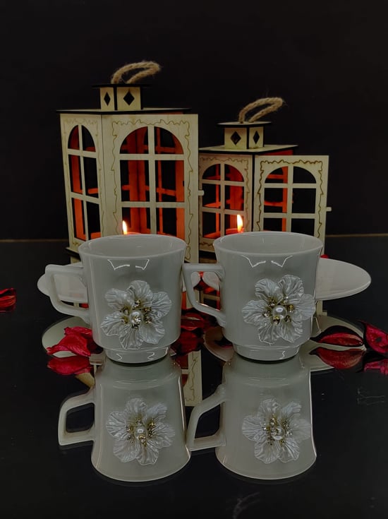 Kirlinova Beyaz Çiçek Kahve Fincanı - 2'li