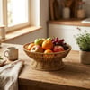 BUFFER® 25 cm Plastik Rattan Servis Çanağı – Doğal Hasır Görünümlü Dekoratif Meyve, Ekmek ve Sunum K