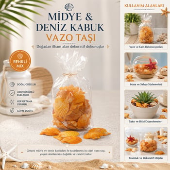 İ12-252 ( Poşetli ) ( Renkli Mix ) Midye & Deniz Kabuk Vazo Taşı