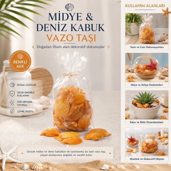 İ12-252 ( Poşetli ) ( Renkli Mix ) Midye & Deniz Kabuk Vazo Taşı