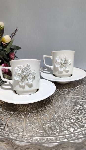Kirlinova® Beyaz Çiçek 2'li Fincan Takımı