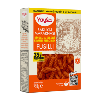 Yayla Bakliyat Makarna Kinoalı & Sebzeli Kırmızı Mercimek Fusilli 250 Gr