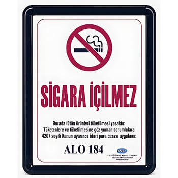Sigara İçilmez Levhası A3 (30x42cm) Alüminyum Çerçeveli (siyah)