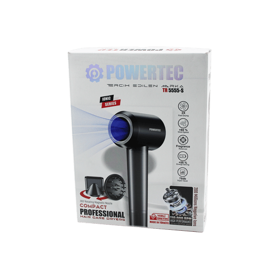 Powertec Tr-5555-s ( Plazma & Ionic ) Saç Kurutma & Fön Makinesi ( Sessiz & Güçlü Motor ) ( Mıknatıslı Başlıklar )