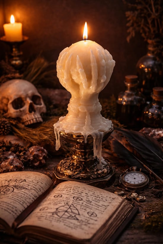 Sihirli Küre Tutan Cadı Eli Soya Wax Dekoratif Vanilya Kokulu Mum