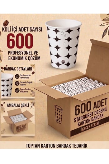 Bicup Karton Bardak 7 Oz 600 Adet Sızdırmaz Vending Modeli Kahve Çay Meşrubat Bardağı Sıcağa Dayanıklı Karton