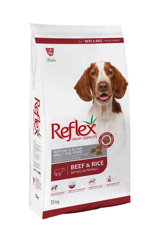 Reflex Av Köpeği & Yüksek Aktiviteli Biftekli ve Pirinçli Yetişkin Köpek Maması 15 Kg