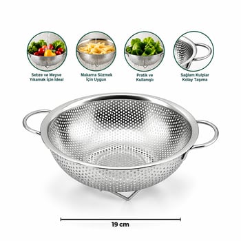 İ22-305 ( 19cm ) ( Metal Kulplu ) ( Çelik Sepet ) Süzgeç ( İnce Tel Ayaklı )