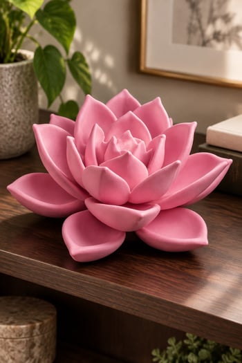Huzur Veren Çiçeklenme – Lotus Çiçeği Figürlü Dekoratif Biblo Pembe