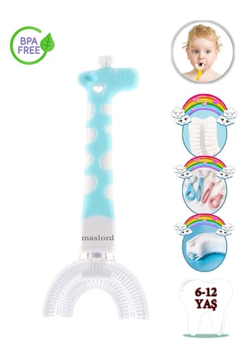 U Tipi Yeni Nesil Diş Fırçası - Mavi - Zürafa Model 6-12 Yaş