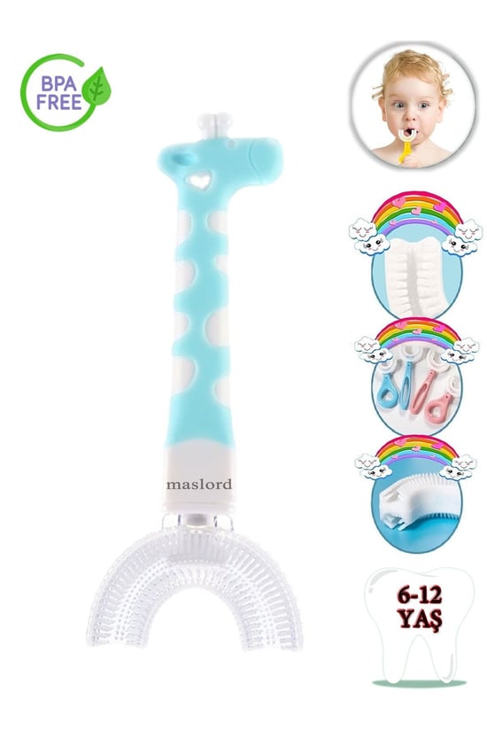 U Tipi Yeni Nesil Diş Fırçası - Mavi - Zürafa Model 6-12 Yaş