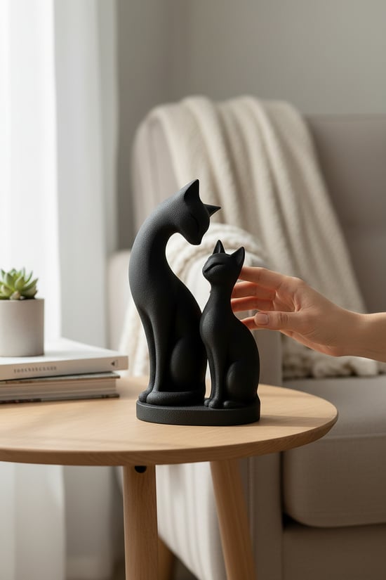 Anne Kedi ve Yavru Kedi Figürlü Biblo Siyah