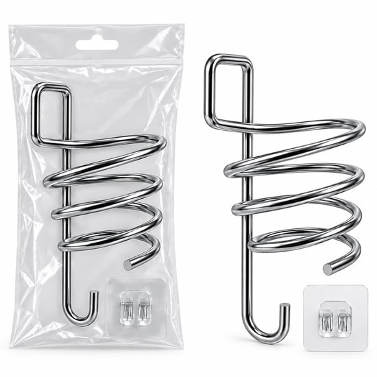 Krt-1162 ( Krom & Metal ) Fönlük Fön Makine Askısı ( Yapışkan Askılı )
