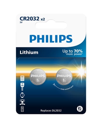 Philips Cr2032 3v Lityum Düğme Pil,saat ve Kumanda Pili - Dl2032 Muadili 2'li Blister