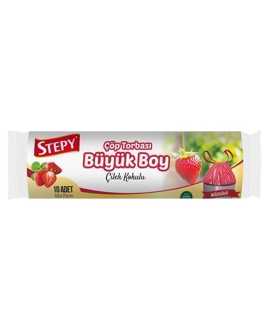 Stepy Çilek Kokulu Büzgülü Çöp Torbası Büyük Boy 10 Poşet