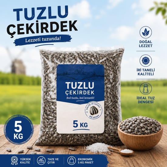 5 Kg Tuzlu Siyah Ay Çekirdeği | İri Taneli Taze ve Çıtır Dökme Çekirdek