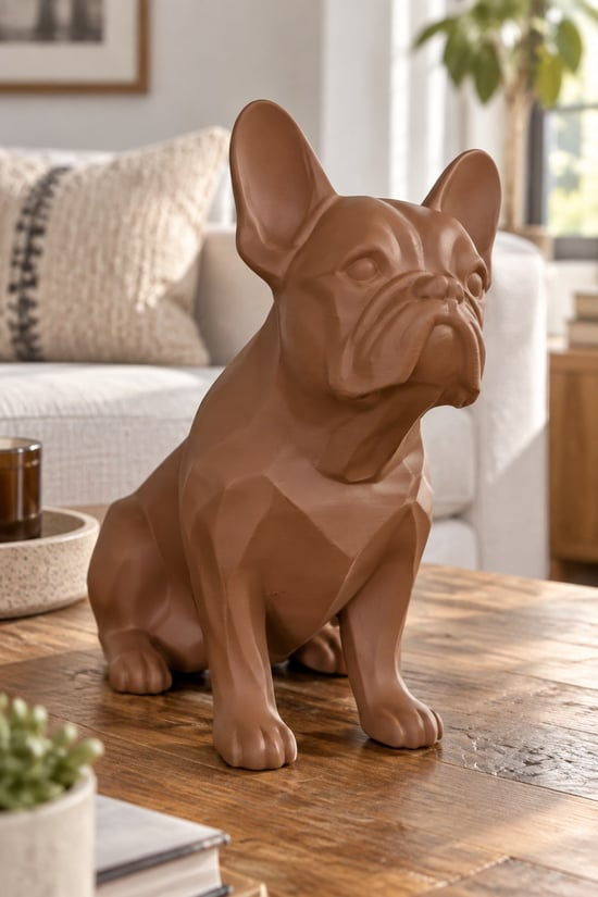 Fransız Bulldog Figürlü Dekoratif Biblo - 19cm Kahverengi