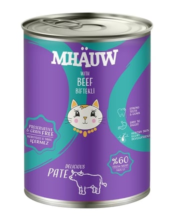 Mhauw Biftekli %60 Gerçek Et Kedi Konserve Maması 400 G Tahıl ve Koruyucu İçermez