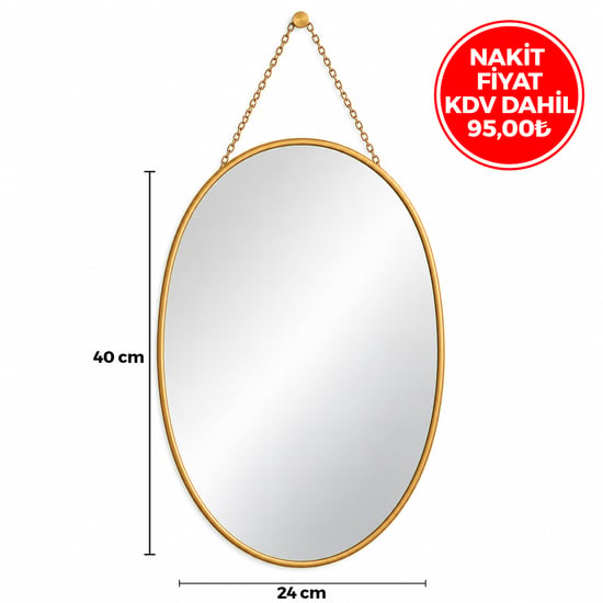 İ15-088 ( Gold Çerçeveli ) Dekoratif Duvar Ayna ( İp Askılı ) ( 24x40cm )