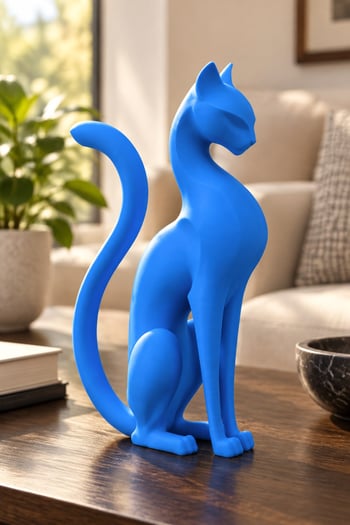 Kedi Anıtı Figürlü Dekoratif Biblo Mavi
