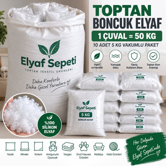 Elyaf Sepeti Toptan Boncuk Elyaf 50 Kg – 10×5 Kg Vakumlu Paket