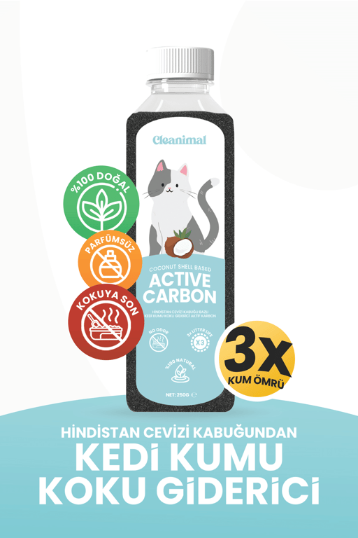 Kedi Kumu Koku Giderici – %100 Doğal Hindistan Cevizi Aktif Karbon – 250g