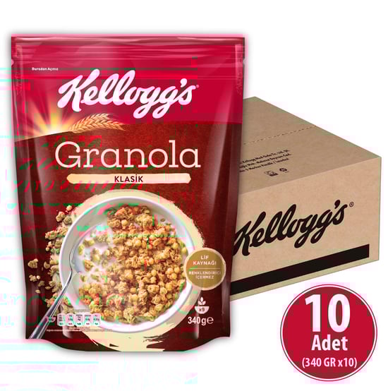 Kellogg's Granola Klasik 340 Gr X 10 Adet, %56 Yulaf İçerir, Lif