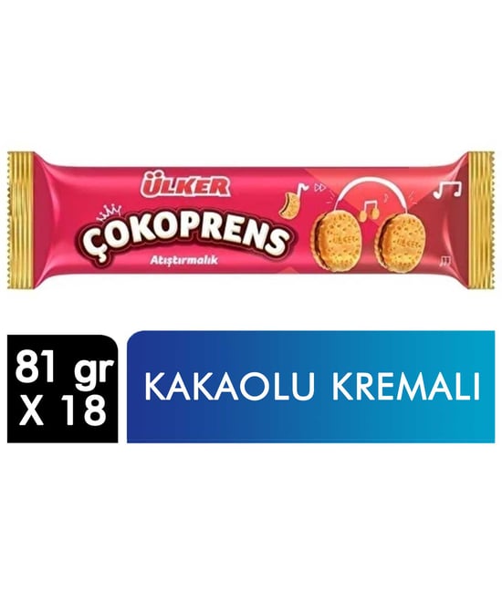 Ülker Çokoprens Atıştırmalık Bisküvi 81 G X 18'li Koli Kakaolu Fındık Kremalı