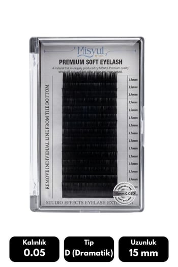 Misyul 0.05d Dramatik Kıvrım 15 Mm Soft Eyelash Doğal İpek Kirpik 16'lı
