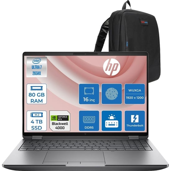 Hp Zbook Fury 16 G1ı Intel Ultra 7 265hx Ddr5 80gb 4tb Ssd 16gb/rtxpro4000 Blackwell 16" Wuxga Ips 4
