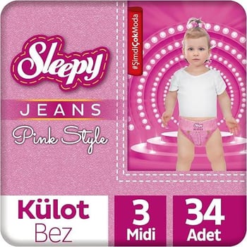Sleepy Pink Jeans Külot Bez 3 Numara Midi 34 Adet