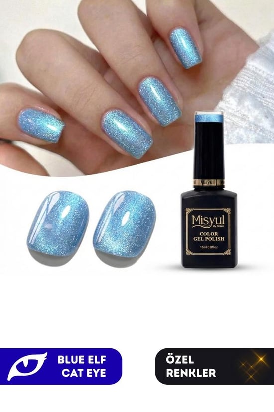 Misyul Uv Led Kalıcı Oje Nail Art 15 Ml Blue Elf Cat Eye Ec03