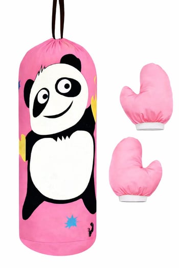 Çocuk Boks Kum Torbası Eldiven Dahil 2-6 Yaş Panda Pembe