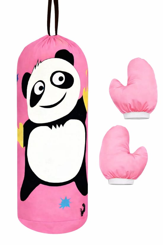 Çocuk Boks Kum Torbası Eldiven Dahil 2-6 Yaş Panda Pembe