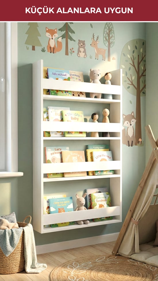 Pikas Çocuk Odası, Mutfak 4 Raflı Çok Amaçlı Raf, Kitaplık