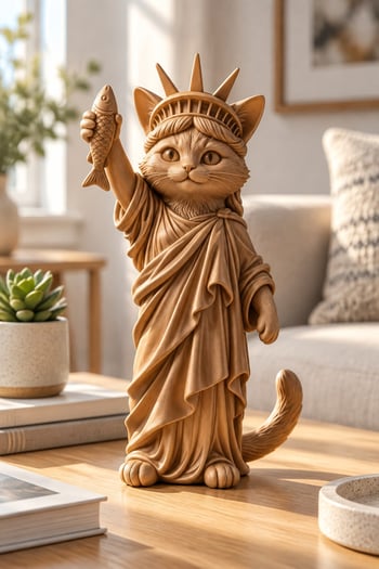 Özgürlüğün Kedisi Figürlü Dekoratif Biblo - Büyük Boy - 22cm Bakır