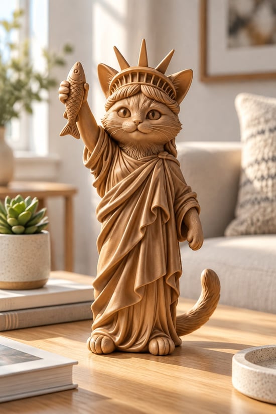 Özgürlüğün Kedisi Figürlü Dekoratif Biblo - Büyük Boy - 22cm Bakır