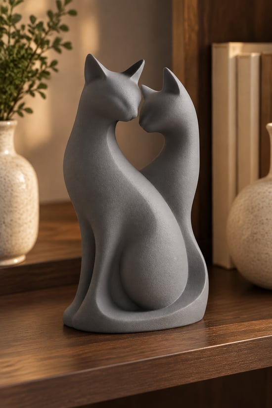 Kedi Çifti Biblo — Minimalist Dekorasyon Gri