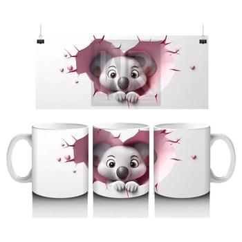 Pembe Duvarı Delen Sevimli Koala – Baskılı Kahve Kupası