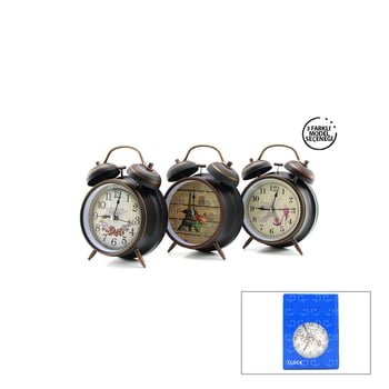 Twin Bell Alarm Clock Bgc-45 Yuvarlak Masa Çalar Saat ( Metal Kasa Eskitme & Desenli ) ( Pilli & Işıklı ) ( Çap: 10cm )