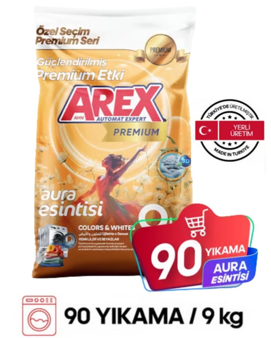 Arex Matik Toz Deterjan Premıum Rrenkliler ve Beyazlar için 9kg