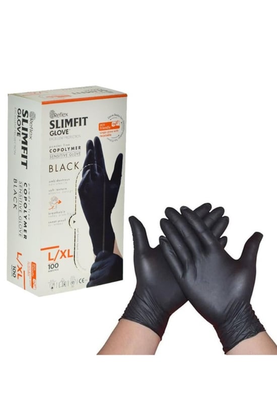 Reflex Pudrasız Muayene Eldiveni Siyah Xl 100'lü