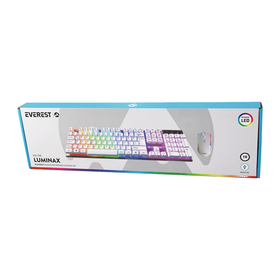 İnura Global Everest Luminax Km-198 ( Beyaz Gökkuşağı Işıklı ) ( Usb Kablolu ) Oyuncu Klavye & Mouse Set