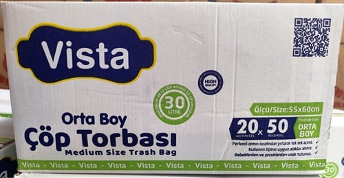 Vısta Orta Boy Çöp Torbası 55x60 Cm 30 Lt Hacim Dayanıklı 10’lu X 50 Rulo