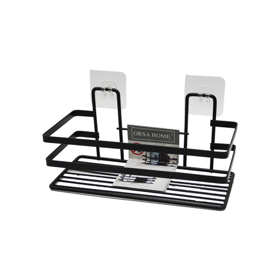 Orsa-992 ( Metal & Siyah ) ( Dikdörtgen ) ( Çok Amaçlı ) Banyo Rafı ( Yapışkanlı Askılı Montaj )
