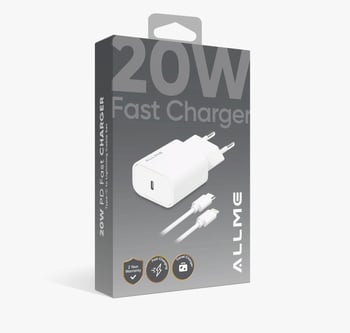 Allme 20w Pd Adaptör + 3a Type-c To Lightning Kablolu Hızlı Şarj Ev Tipi