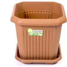 Hak 4 No Kare Saksı 20 *19 Cm-Plastik Kare Saksı Tabak Dahil