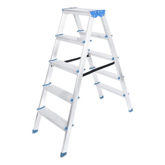 111 Yüzonbir ( 5+5 ) ( Çift Basamaklı ) Alüminyum Metal Merdiven ( Yükseklik = 115cm Baş Genişlik = 8cm )